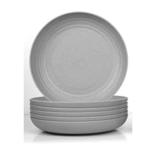 Large Wheat Straw Deep Plate, 10" Unbreakable Reusable Plastic Plate Set of 6...