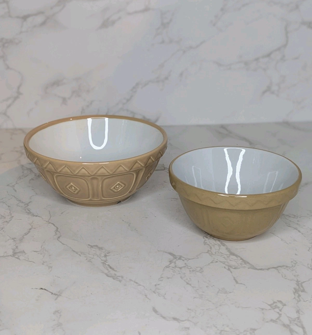 Vintage Mason Cash Beige Small Mixing bowls x 2 15cm & 12cm Traditional Retro