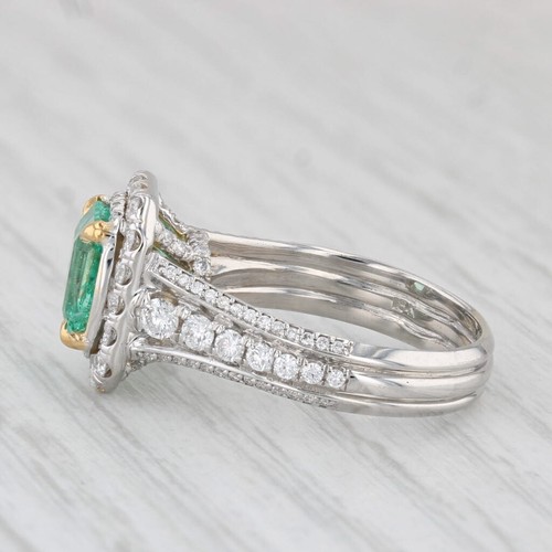 2.59ctw Smeraldo Diamante Halo Fidanzamento Anello 18k Oro Bianco Misura 6 GIA - Foto 3 di 11