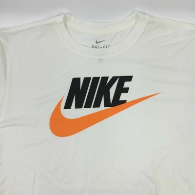 black nike shirt with orange swoosh