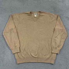 LL Bean Sweater Men's L Beige V Neck Pullover Knit Cashmere Blend Long Sleeve
