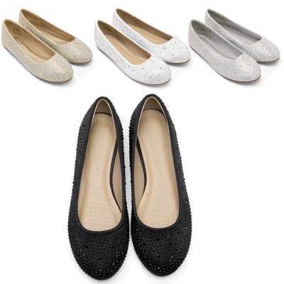 Women Ballerina Ballet Flat Shoes Rhinestone Dress Slip On Round Toe Dress Shoes