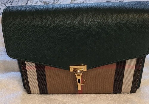 Burberry Small Macken House Check Derby Leather Cross Body Bag in Vintage Green - Picture 3 of 14