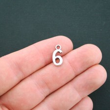 BULK 50 Number 6 Charms Antique Silver Tone Number Six Charms- SC4428