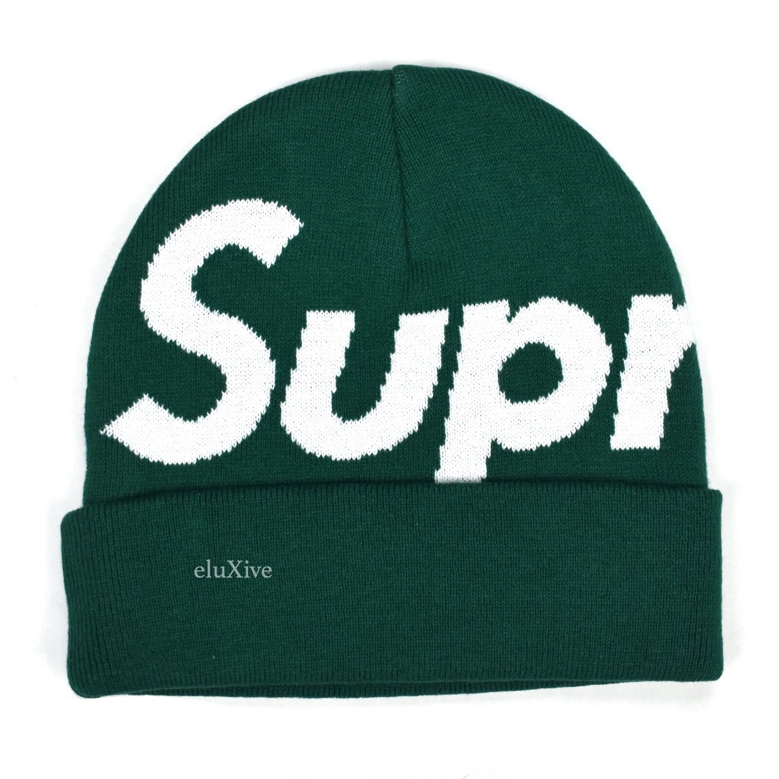 Neuf avec étiquettes Supreme NY Big Logo Beanie Chapeau Beanie Vert Foncé Homme DS FW22 AUTHENTIQUE