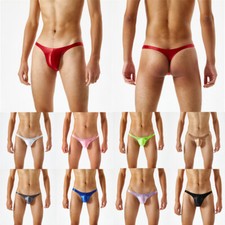 Men's Micro Briefs Glossy T-Back Thongs Male Bulge Pouch Underwear G-String US /
