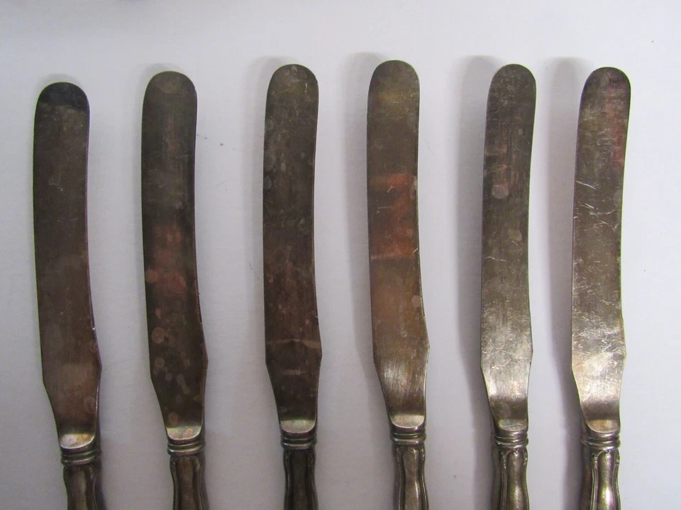 6 cuchillos huecos franceses antiguos internacionales de plata Faneuil (plata, 1908) 10" Foto 3 de 4