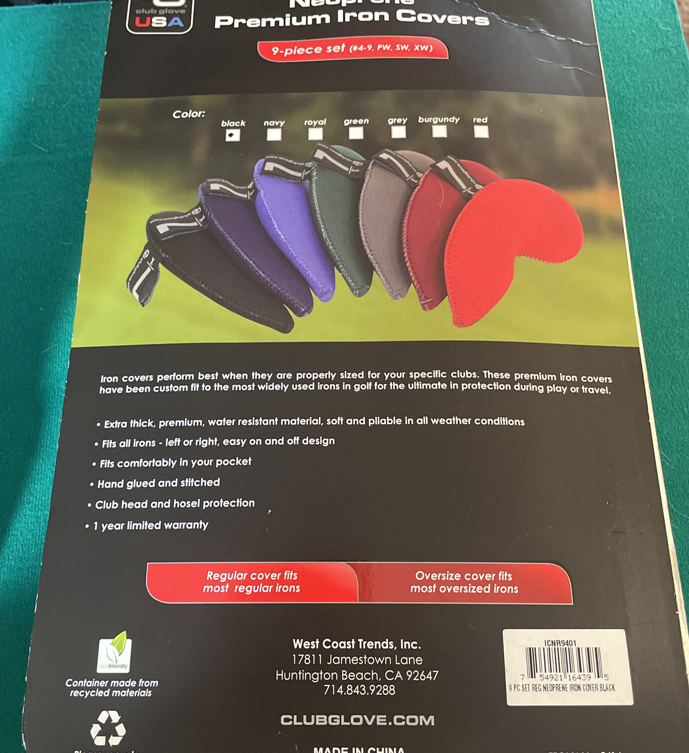 CLUB GLOVE USA 9 PIECE NEOPRENE PREMIUM IRON COVERS BLACK