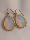 Opal Glass Faceted Teardrop Gold Frame Earrings Iridescent Pastels — photo 4