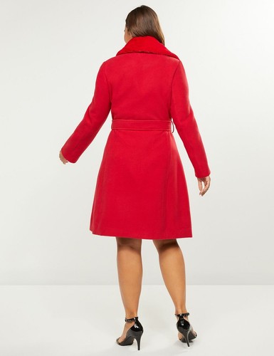 NEW LANE BRYANT RED FAUX FUR COLLAR DOUBLE BREASTED COAT SZ 26/28 - Picture 3 of 3