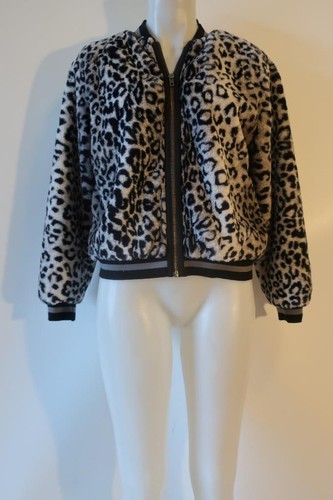 NWT Womens Lavender Brown Gray Black Animal Print Faux Fur Bomber Jacket M * - Picture 7 of 9