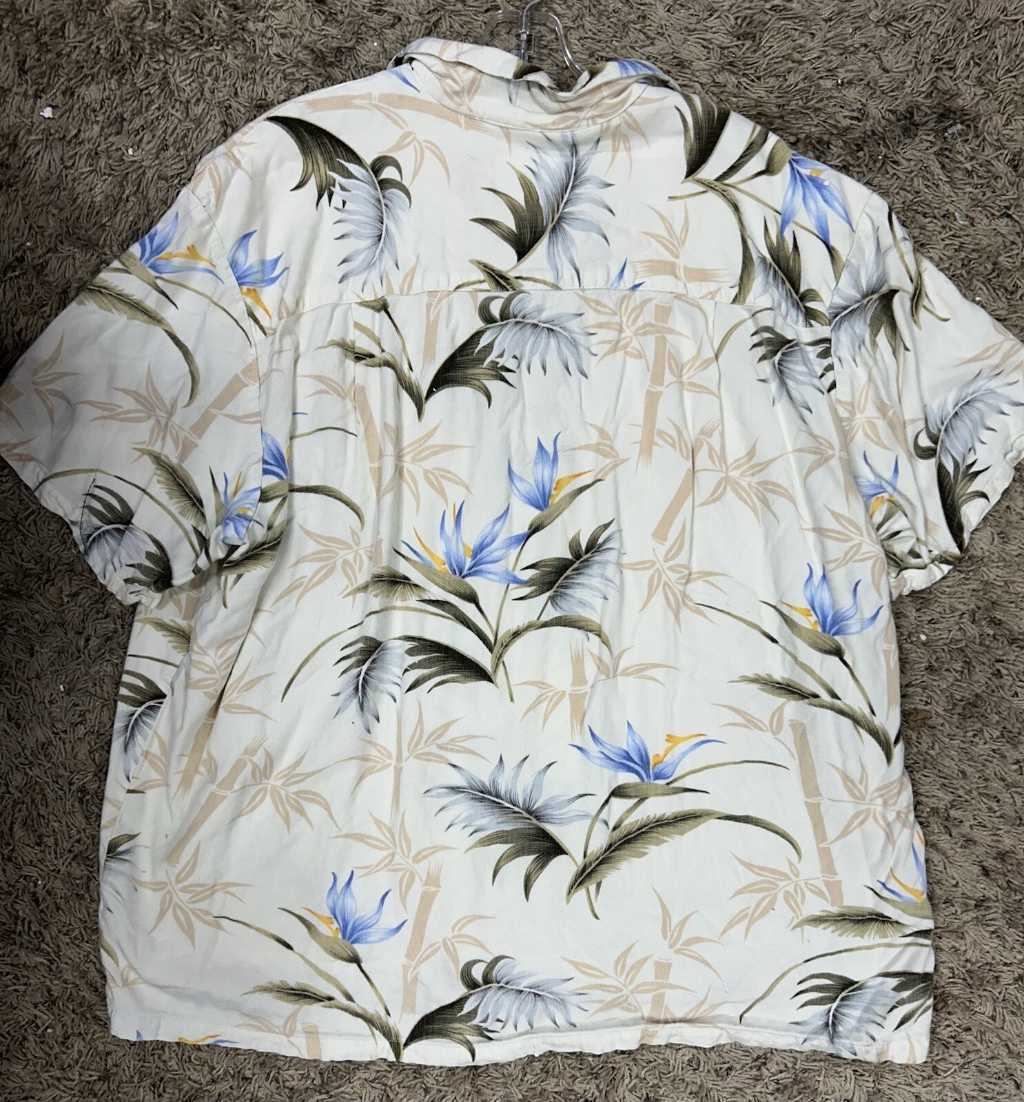 Paradise Found Mens Size XL White Bamboo Paradise Button Down Hawaiian Shirt