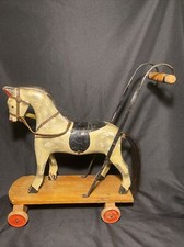 Antique Horse Push Along or Pull Toy 21 Hand Carved Exceptional Quality RARE