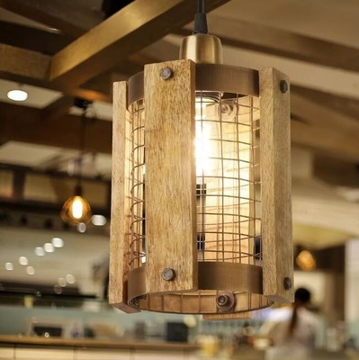 Hanging Cylinder Pendant Light Fixture Industrial Metal Cage Rustic Cabin Drum