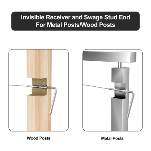 Invisible Cable Railing Receiver Wood/Metal Post - Picture 3 of 9