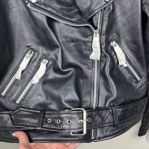 NWT Walter Baker Allison Leather Belted Moto Biker Jacket Black Smooth Sz XL - Picture 7 of 15