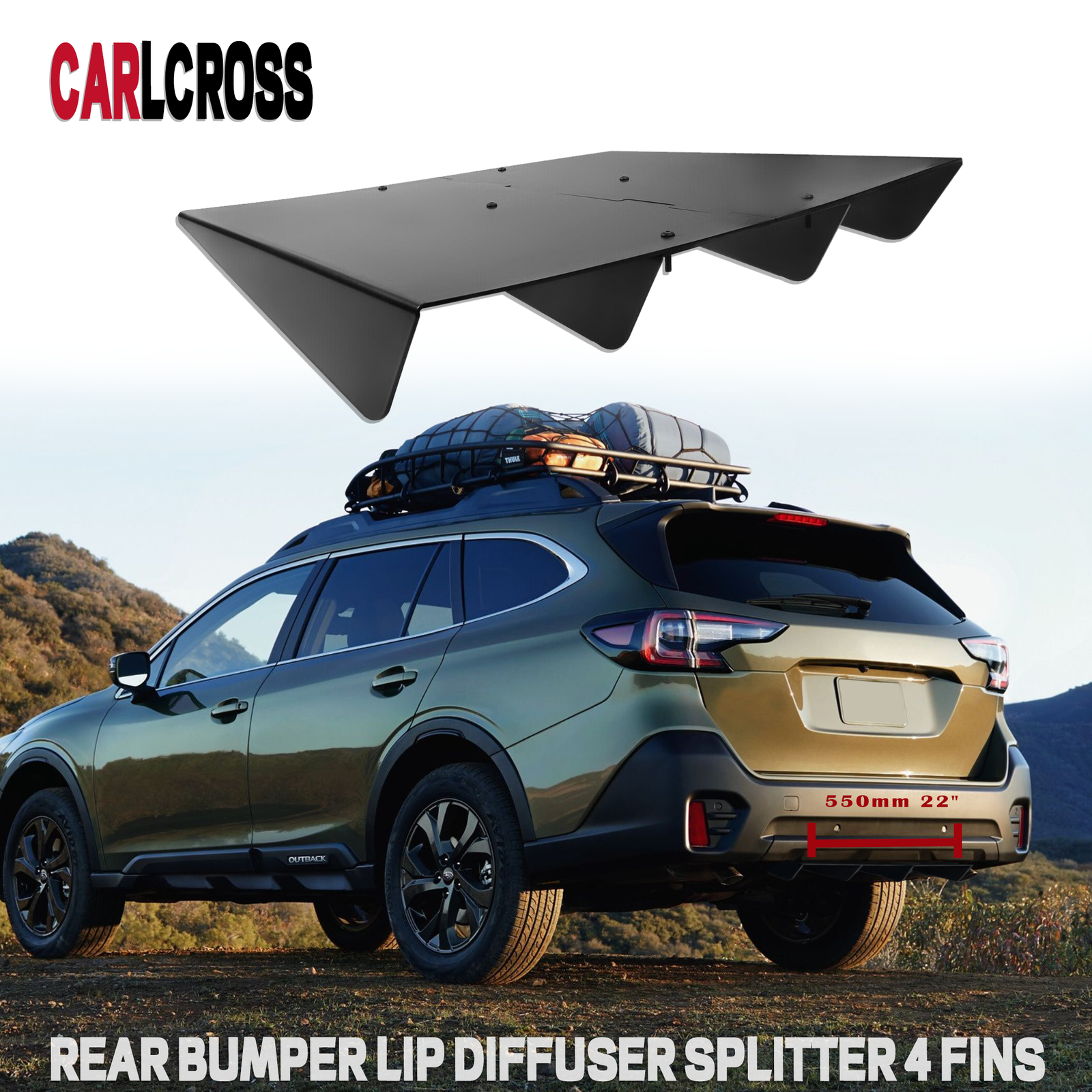 22x20 Black Rear Bumper Lip Diffuser with 4 Fins for Mazda Subaru