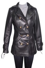 4100 S Size Best Black Real New Leather Trench Coat Women's