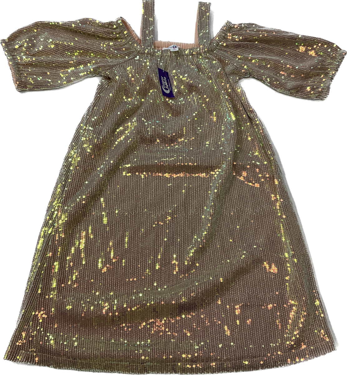 Sugar And Jade Dress Girls Size 10 M Gold Pink Cold Shoulder Lined Sequins  | eBay