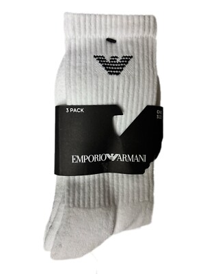 3 Paare Emporio Armani Leichte Crew Socken Weiß Herren Größen 6,5-13,5 / S-L