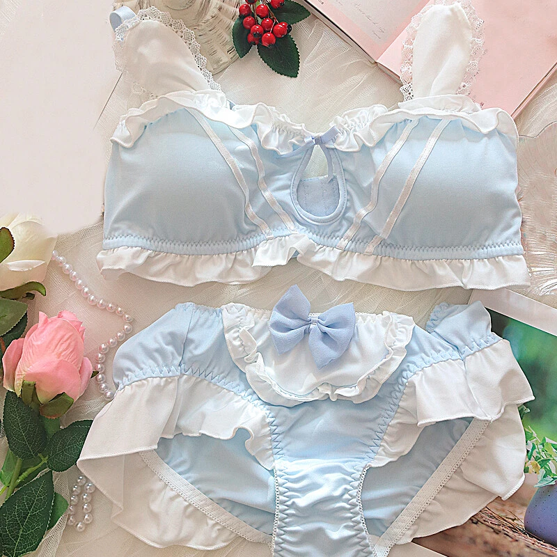 Lolita Sweet Mori Niñas Lazo Sujetador Conjuntos Ropa Interior Japonesa Volantes Bragas Calzoncillos Foto 3 de 4