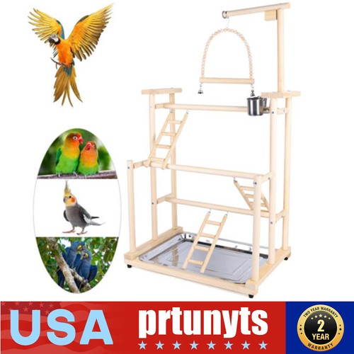 Pet Parrot Playstand Parrots Bird Playground Bird Play Stand Wood Perch Gym Play - Afbeelding 1 van 11