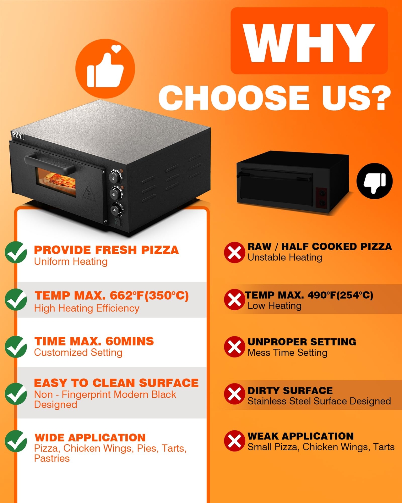 PYY Indoor Pizza Oven Countertop Electric Pizza Oven 1800W Commercial