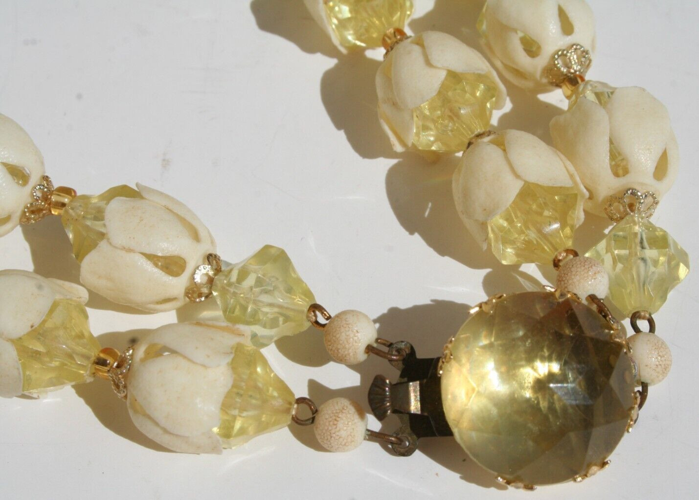 Vintage West Germany Lucite Flower Yellow Bead double… Gem