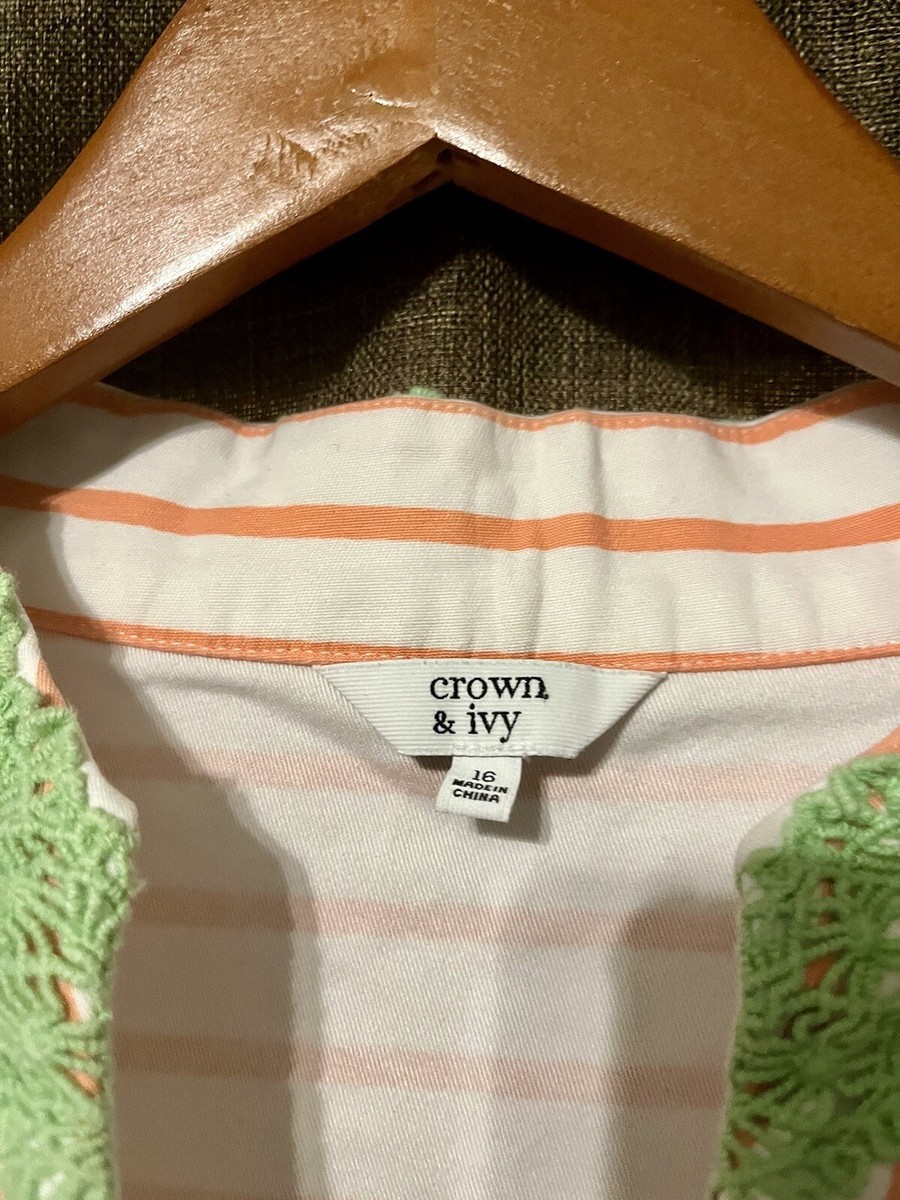 crown and ivy green and white dress Women’s & Size Sz 16 Coral & w/Green Embroidery EUC CORDIALLY INVITED DROP 1