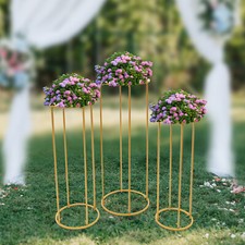 3Pcs Gold Metal Flower Stand - Elegant Column Decor for Weddings Events