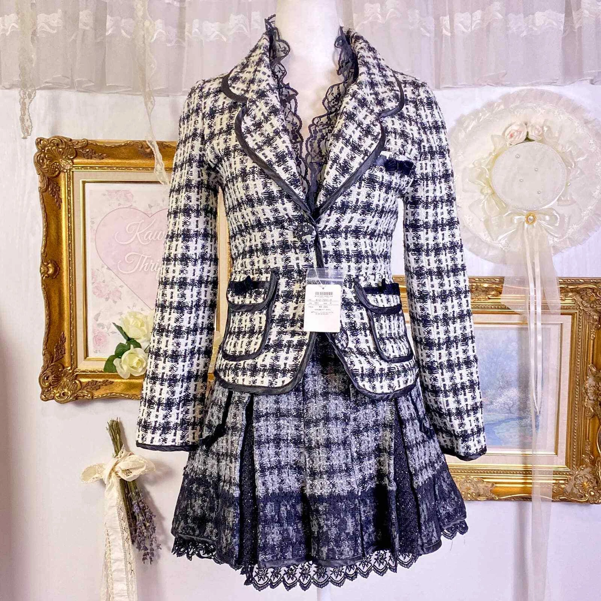 Plaid pleated top skirt set