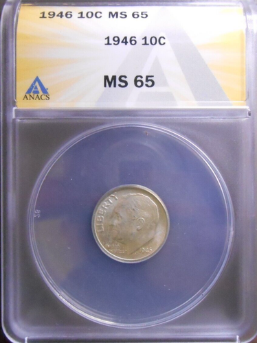 1946 Roosevelt Dime 10c ANACS MS65 - Picture 2 of 8