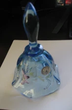 PRETTY BLUE AND WHITE FLOWERED FENTON BEL WITH ORIG STICKER - HANDPAINTED