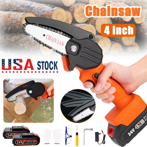 4 in Mini Handheld Electric Chainsaw Cordless Chain Saw Wood Cutter Rechargeable