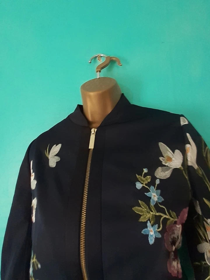 TED BAKER Spring Meadow Embroidered Bomber Jacket Navy 2 uk 10 - Image 2 of 4