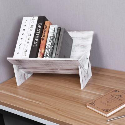 Rustic Vintage Whitewash Wooden Tilted Bookcase, Desktop Storage Organizer