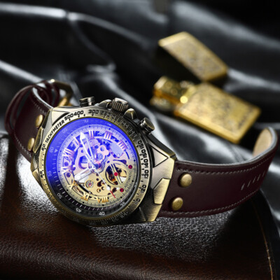 Luxury Men's Automatic Mechanical Wrist Watch Leather Strap Retro