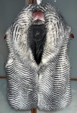 Jack Y2k 2000s Vtg Faux Fur Black & White Quail Print Collard Womens Vest Size M