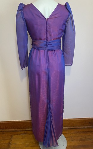 Vintage 60er Jahre schillernd lila rosa lang transparent Puffärmel Kleid Brautjungfernkleid M - Bild 2 von 7