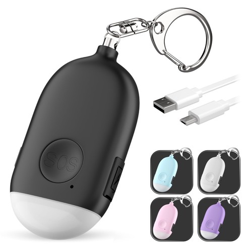 Personal Alarm Keychain - USB Rechargeable-Siren-LED Light (White)