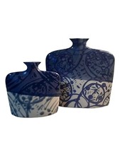 Set of 2 Vtg Studio Art Pottery Drip Glaze Square Vases Purple White Blue~SIGNED