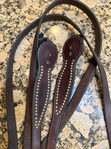Western Equestrian Brown Studded Leather REINS Pair for Horse Tack