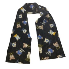 Black Fleece Kids Scarf Bear Bunny Print Warm Winter Accessory Multicolor 54"