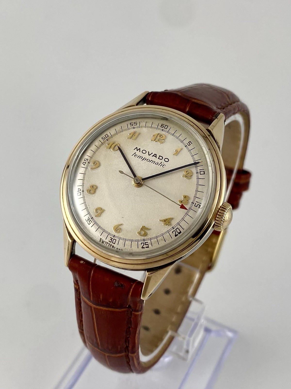 Vintage Movado Tempomatic Swiss 1950s 14k Gold/Stainless Watch-Running! 33.5MM image 3