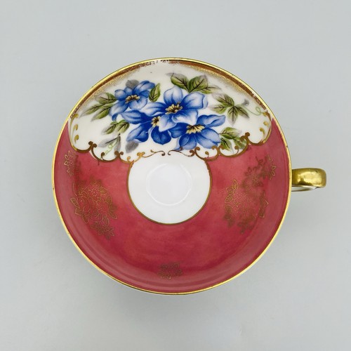 Vintage Tea Cup & Saucer Blue Pink & Gold Floral Footed Cup - Picture 10 of 18