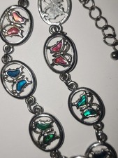Silver Butterfly Charm Bracelet with Colorful Inlays