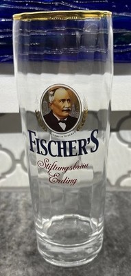 Fischer s Beer Glass Stiftungsbrau Erding Gold Rim .4 l Heavy Bottom