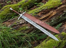 Hand Forged Damascus Steel Battle Ready Viking Sword With Sheath, Medieval Style