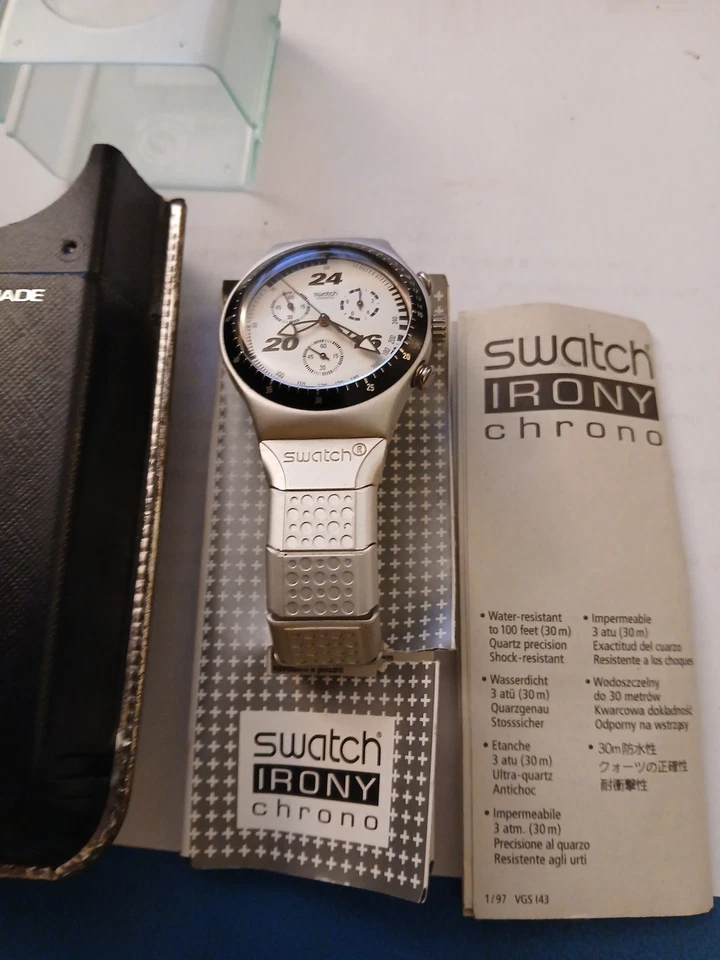 SWATCH IRONY CHRONO 1996 STRAIGHT EDGE YCS1006 nuovo ma non funzionante  - Immagine 2 di 4