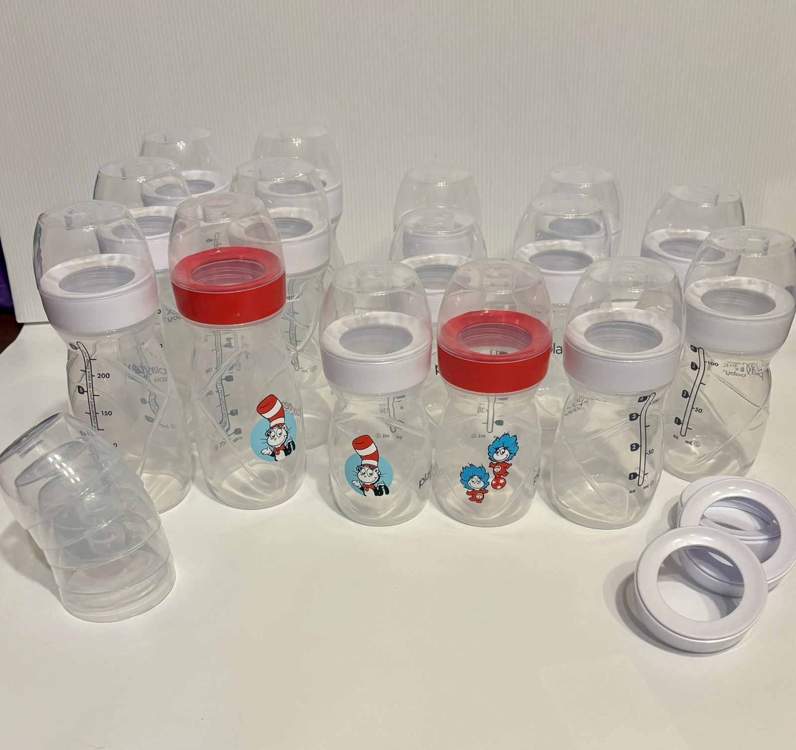 Lot of 15 Playtex Baby Nurser Drop-Ins Bottles 4oz & 8oz Mixed Dr Seuss